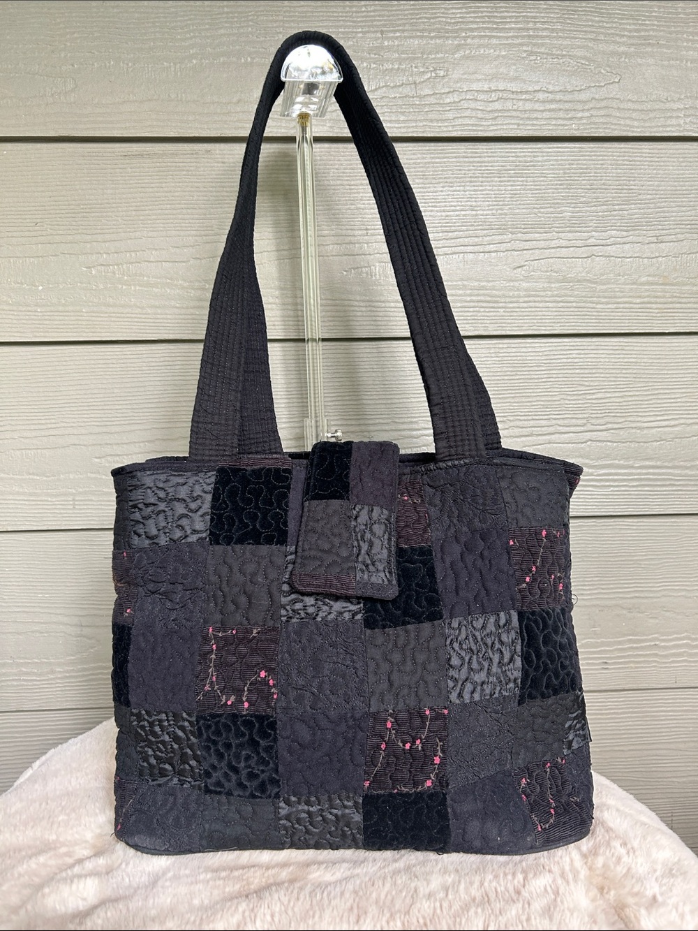Donna Sharp Vintage Black Patchwork Quilted Shoulder Bag Tote Y2K